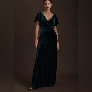 Jenny Yoo Ellis Velvet Open Back Dress (BHLDN) Dark Emerald Size 6 NWT